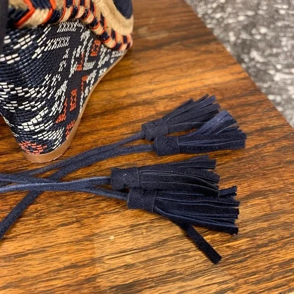 Cabi 6001 Isla Tassel Ankle Tie Espadrille Wedges Navy Blue Women's 8.5M - Picture 6 of 12